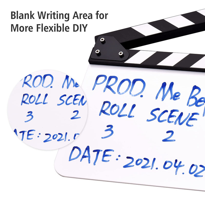 Andoer 30 * 24cm/ 12 * 9in Acrylic Film Clapboard Movie Directors Clapper Board Slate Cut Action Scene Blank Clap Board Dry Erase with White & Black Sticks