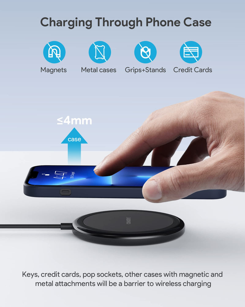 Wireless Charger, 15W Max Fast Wireless Charging Pad 2-Pack Compatible with iPhone 15/15 Pro/15 Plus/15 ProMax/14/14 Pro/14 Plus/13/12/Samsung S24 /S24Ultra/S23 Ultra/S22/S21/S20/Note 10, AirPods Pro Black