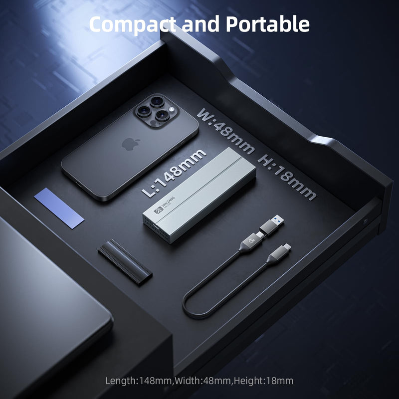 SAN ZANG MASTER 40Gbps M.2 NVMe SSD Enclosure with Cooling Fan, Aluminium USB4 NVMe SSD Enclosure for MacBook Air/Por M1/M2, Compatible with USB4/3.2/3.1/3.0/2.0, Support 2230/2242/2260/2280(M Key) grey