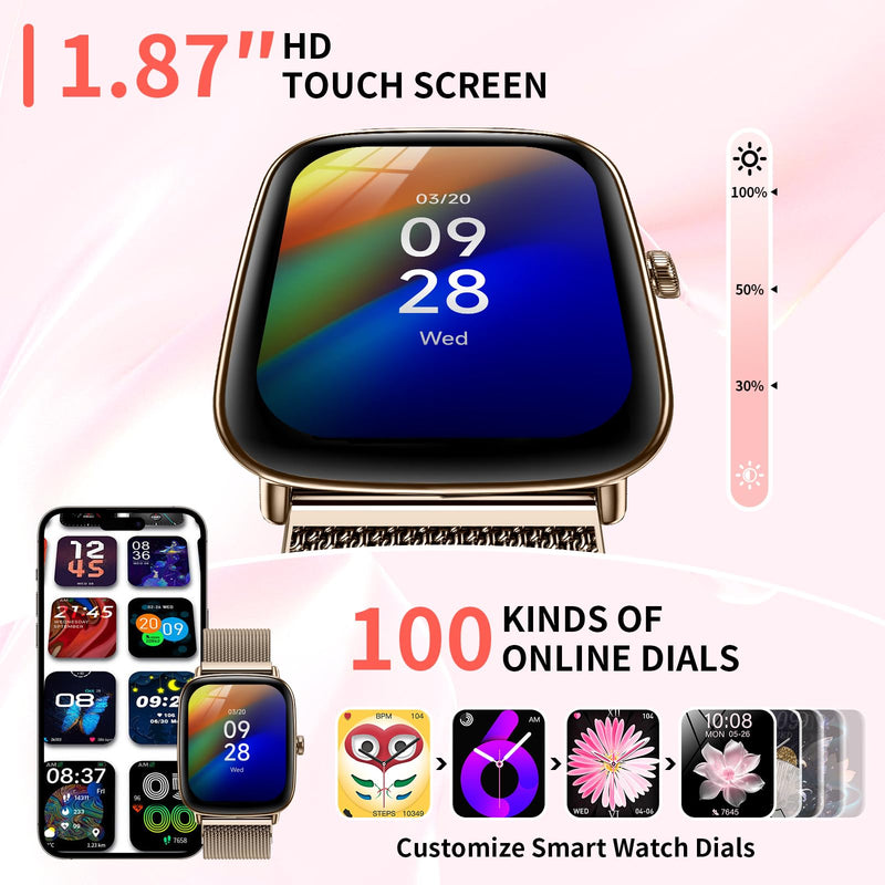Smart Watch for Women, 1.85" AMOLED Display, IP68 Waterproof Fitness Tracker, 118 Sports Modes, Heart Rate/SpO2/Sleep Monitor, Gift for Her, Compatible with Android iPhone (Rose Gold) Rose Gold