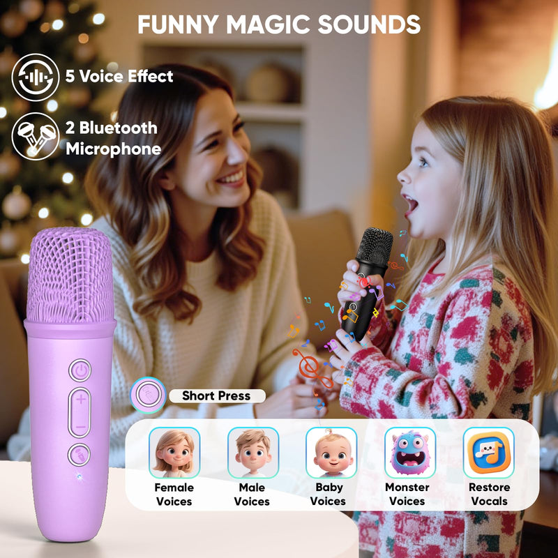 Karaoke Machine with Disco LED Lights for Adults Kids, Portable Bluetooth Speaker with 2 Wireless Microphone, Christmas Birthday Gifts Toys for 3-12+ Kids Family Home Party Stocking Stuffers Purple
