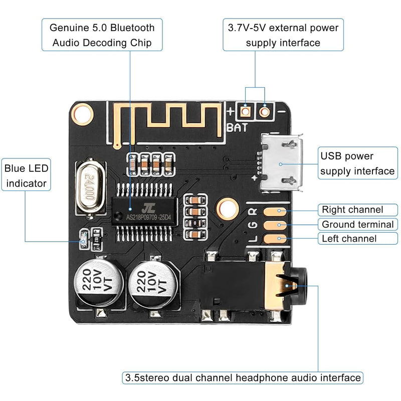 5pcs Bluetooth Audio Receiver Board BT 5.0 Stereo Audio Amplifier 3.7-5V Car Speaker Amplifier for DIY