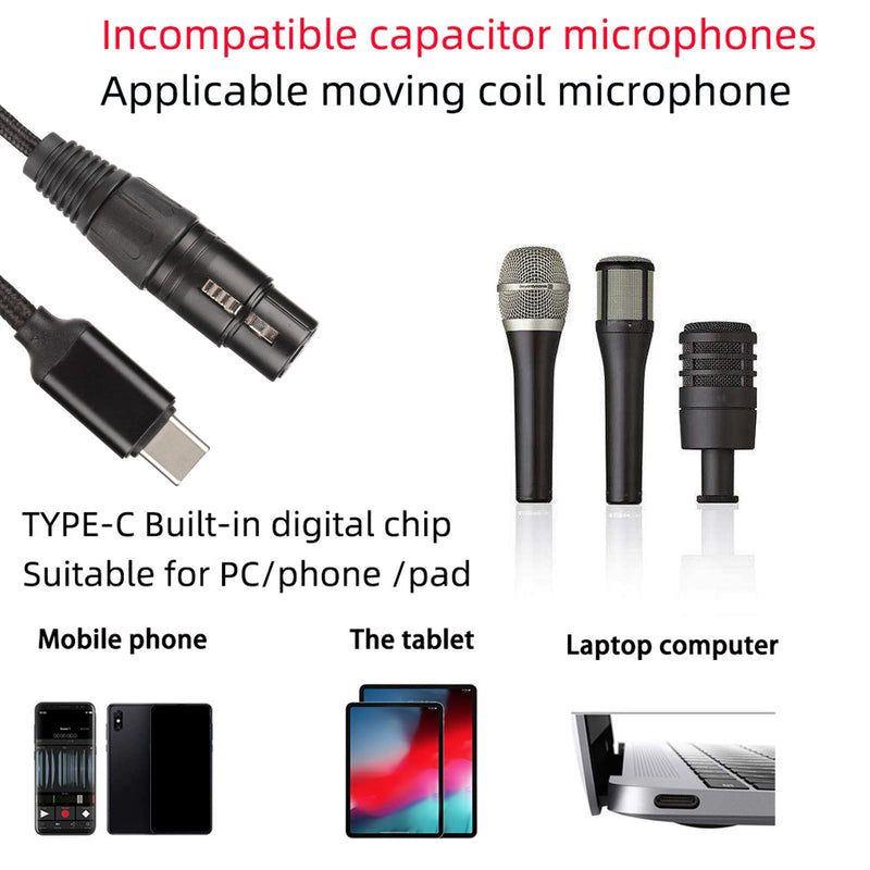 XLR USB Cable, USB C to XLR Female Mic Link Converter Studio Audio Connector Cords Adapter for Computer Music Recording USB Microphone Cable (2M)