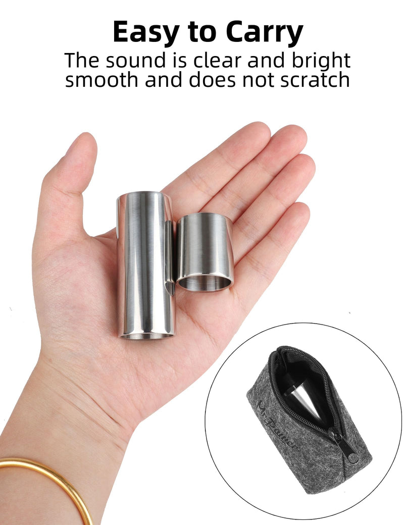 Mr.Power Guitar Slide Chrome Stainless Steel Finger Slides, Long and Short Set Metal Guitar Tube Tone Ring, for Electric Acoustic Guitar Bass, Celluloid Thumb & Finger Picks Plectrums + Portable Bag