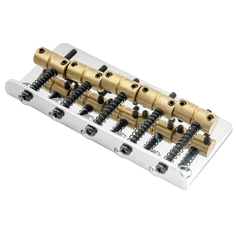 Wilkinson 72mm (2-53/64 Inch) 5-String Bass Bridge Vintage Brass Saddles for Precision/Jazz Bass, Chrome