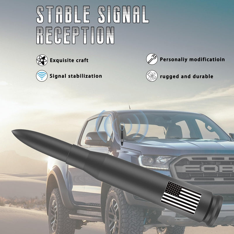 American Flag Car Truck Antenna with Valve Stem Caps, Universal Mast for GM Chevy Silverado 1500 2500 3500 HD Avalanche Ford F150 F250 F350 Denali Heavy Duty Pickup Trucks Accessories (Black) 5.5 inch Black Style