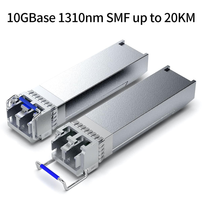 2Pack 1310nm SFP+ 10GBase-LR Single Mode Module, 10G LC SMF Fiber Optic Transceiver for Cisco SFP-10G-LR, Ubiquiti UniFi UF-SM-10G, Meraki MA-SFP-10GB-LR, Netgear, TP-Link and More (1310nm DDM 20km) 2PCS 10G SFP to LC SingleMode