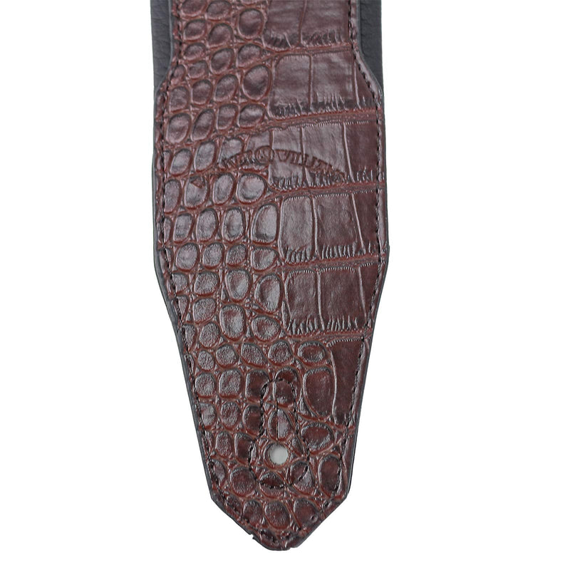 Walker & Williams F-12-C Cognac Brown 3" Wide Alligator Textured Padded Guitar Strap For Acoustic, Electric, And Bass Guitars