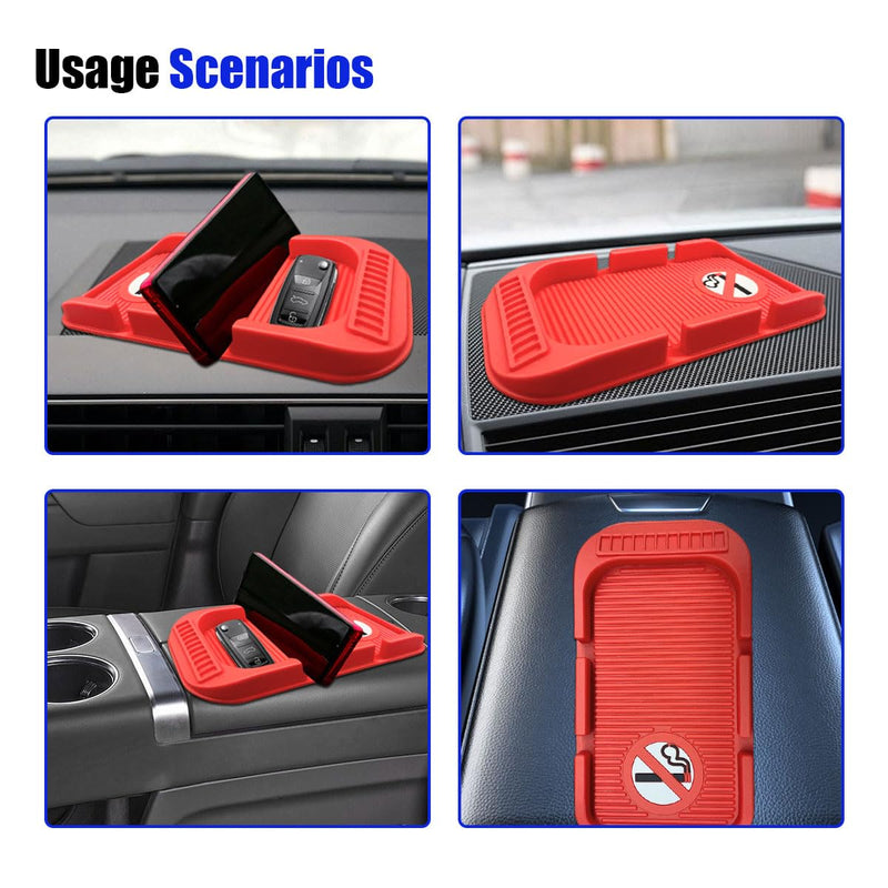 Car Dashboard Anti-Slip Mat Cell Phone Holder, Double-Groove Sticky Gripping Gel Pad with Number Plate, Multifunctional Car Dashboard Sticky Pad Mat for Navigation Cell Phone Sunglass Keys (Red) red