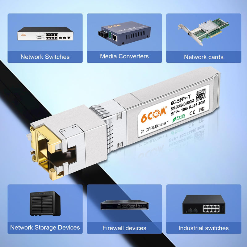 1.25G/2.5G/5G/10GBase-T SFP+ Transceiver, 10G SFP+ to RJ45 Copper Module | Comapatible for Cisco SFP-10G-T-S, Ubiquiti uacc-cm-rj45-mg, D-Link, Supermicro, MikroTik S+RJ10, CAT.6a/7, up to 30 Meters 1.25/2.5/5/10GBase-T: 30m