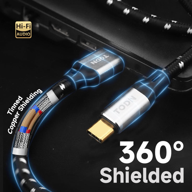 TODN HiFi USB A to USB C Audio Cable 6.5ft 4-Core OFC Shielded for DAC | Audiophile 24K Gold-Plated USB Audio Cable for Laptop/Sound Card/Amplifier/DJ Controller/Car Stereo 6.5ft/2m USB A to USB C Pro