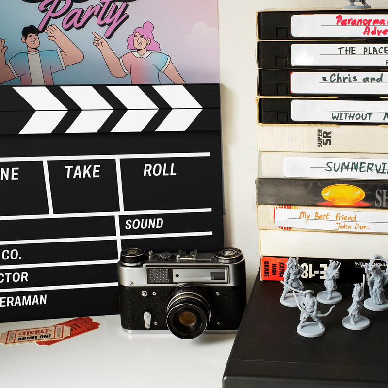 Movie Film Clapboard Hollywood Wooden-Clapper Board Directors Photography Studio Video TV Clapper Board with Erasable Pen Movie Theater Props Decor，Black Clap Board 10.5 X 11.7 inches (Black) Black
