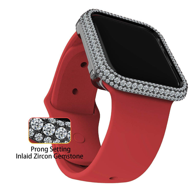 Full Gorgeous Bling Zircon Diamonds Metal Alloy Bezel Frame Case Cover Compatible Apple Watch Series 4 5 6 SE 3 2 1 40mm,Black Black