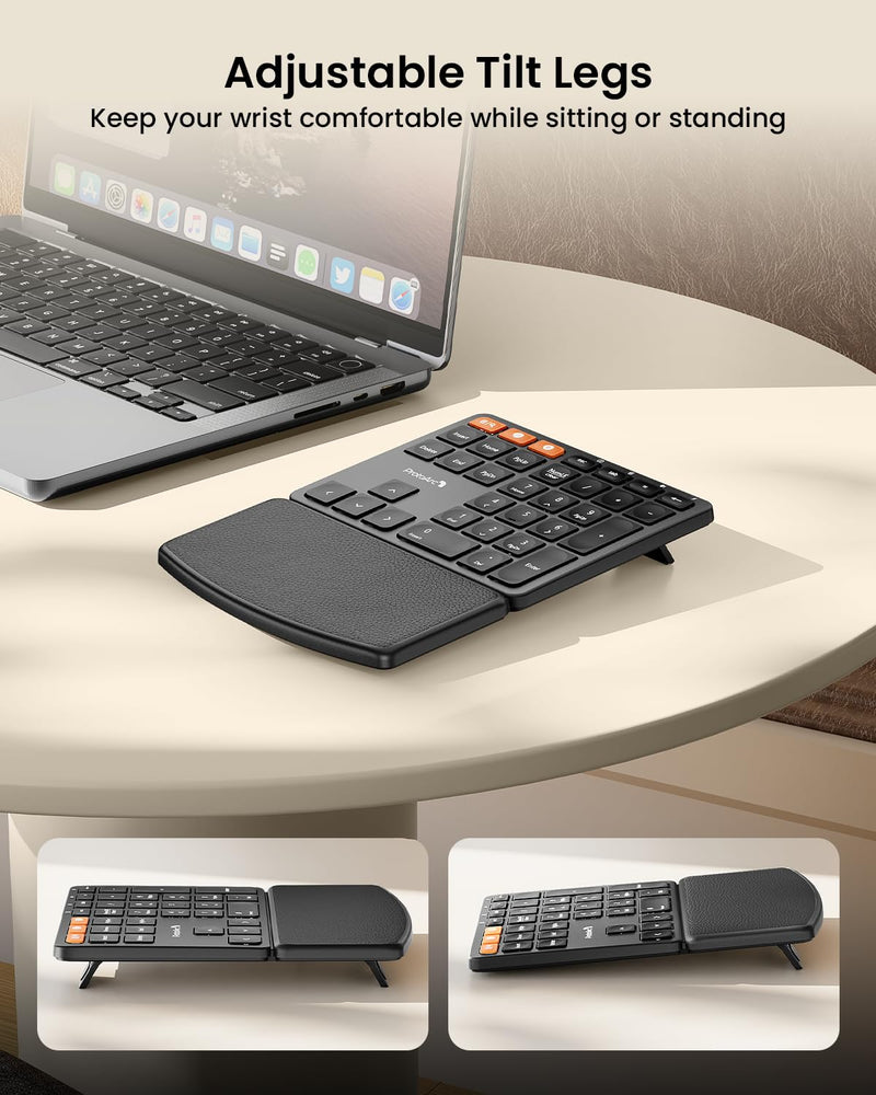 ProtoArc EK04 N Ergonomic Wireless Number Pad with Wrist Rest - Black | Full Size Numeric Keypad, 2-Device Bluetooth/2.4G, Rechargeable, for Windows PC/Laptop, Mac OS
