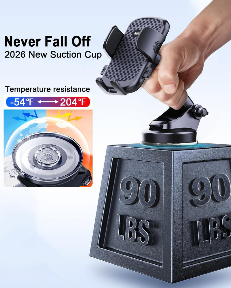 [2026 NEW] Car Phone Holder [Upgraded Strongest Suction & Clip] Cell Phone Mount for Dashboard Windshield Vent,Mobile Stand Base Truck Cradle for iPhone 17 Pro Max 16 15 14 13 12 X Samsung S25 Android
