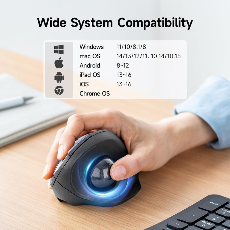 SANWA Vertical Trackball Mouse, 2.4G & Bluetooth, Ergonomic Right-Hand | For Medium Hands, Silent Click, Programmable with Software, Type-C Rechargeable, Precise Thumb Control, Compatible Win/ Mac