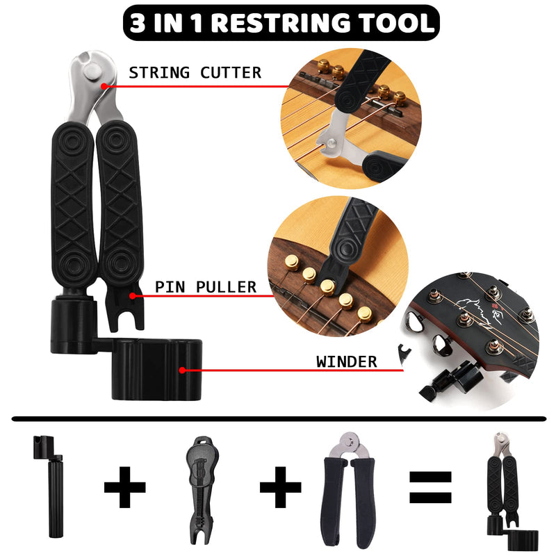 [AUSTRALIA] - Anvin Acoustic Guitar Accessories Kit - Including Guitar Strings, Tuner, Capo, Restring Tool, Pick Holder, Bridge Pins, Guitar Nuts and Saddles, Finger Picks (53 Pcs) Update Kit-52Pcs 