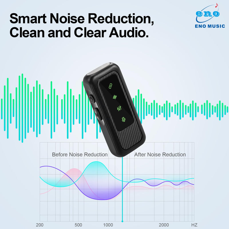 ENO MUSIC 3 in 1 Clip-on Wireless Lavalier Microphones for iPhone, Android, Camera, 8 Hours Rechargeable Battery, USB-C Microphone with Noise Reduction for Video Recording, Vlog, YouTube, TikTok