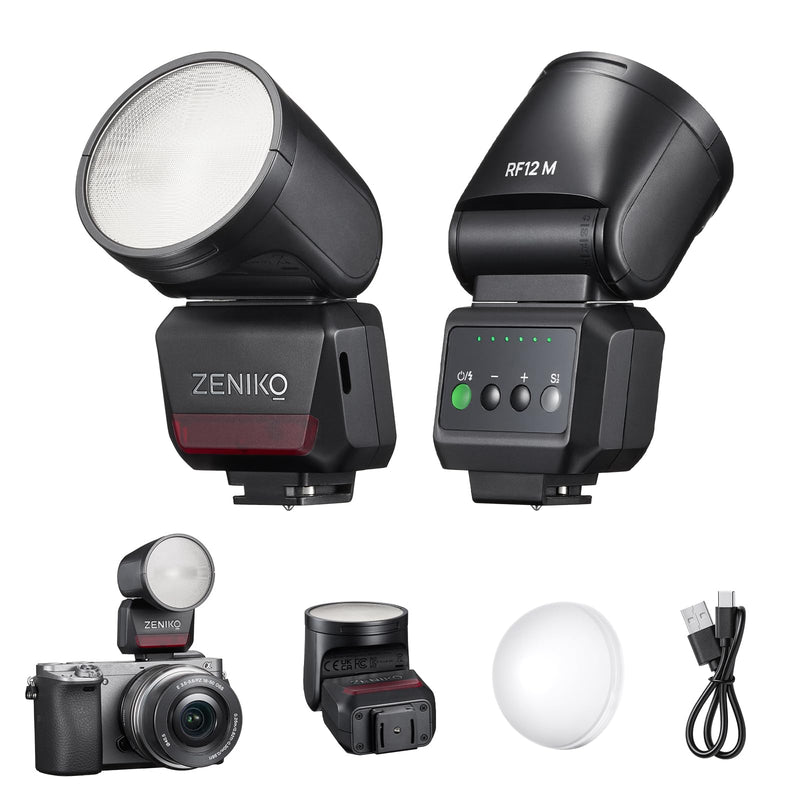 ZENIKO RF12M mini Round Head Flash with T1 2.4G Wireless Trigger Off Camera Used for Studio Photography