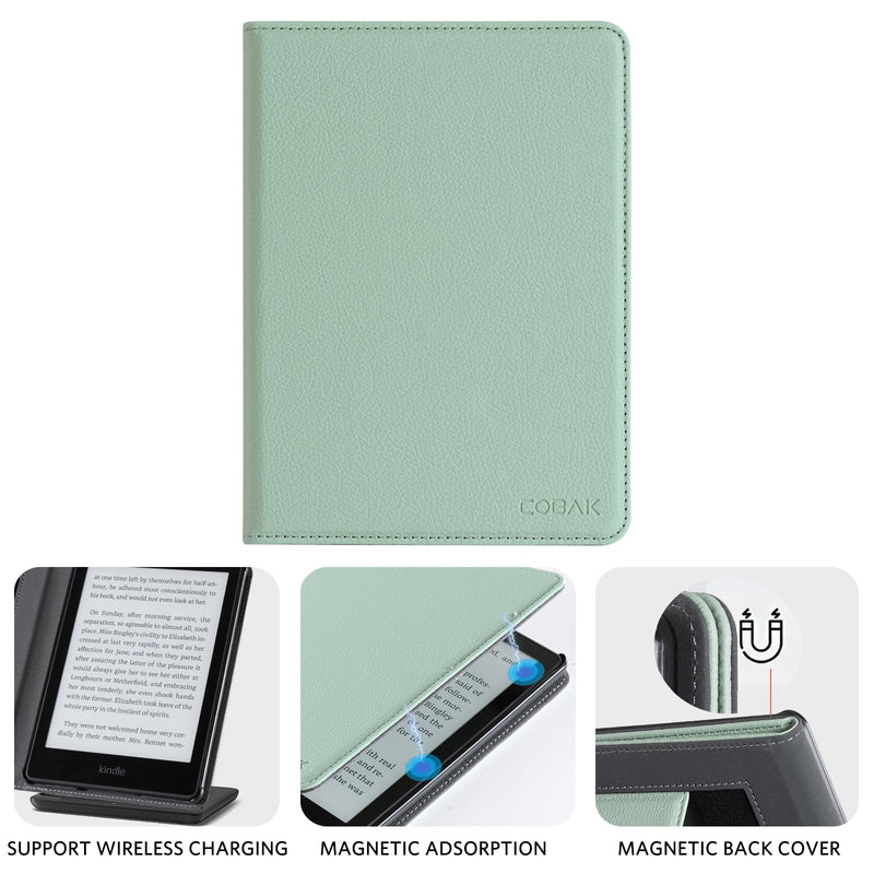 CoBak Kindle Paperwhite Case with Stand - Durable PU Leather Cover with Auto Sleep Wake, Card Slot, Hand Strap Feature - Fits Kindle Paperwhite 11th Generation 6.8" and Signature Edition 2021 Released Agave green