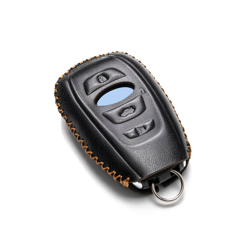 Vitodeco Leather Smart Key Fob Case Cover Compatible with Subaru Forester, Impreza, Outback, WRX, BRZ, XV Crosstrek, Ascent, Solterra 2014 - 2024 (4-Button, Black) 4-Button