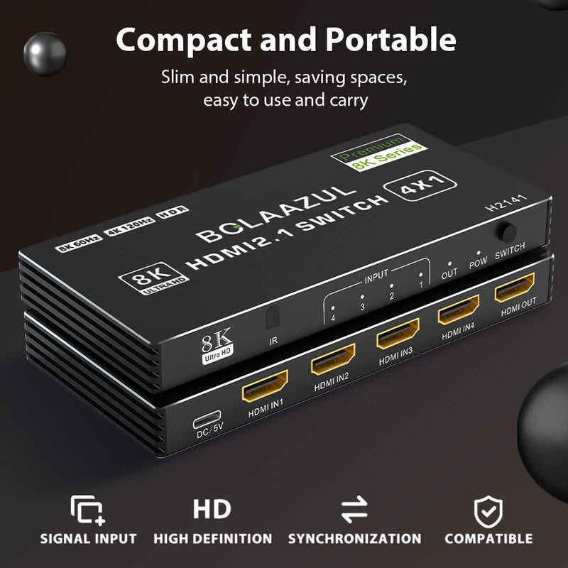 [AUSTRALIA] - BolAAzuL 8K HDMI 2.1 Switch 120Hz 4K 4 in 1 Out, 8K@60Hz HDMI 2.1 Splitter Switcher Selector Box 4-Port with Remote 4K 120Hz 2K 144Hz, HDMI 4x1 HDR, 48Gbps, CEC, Dolby Vision, for Xbox Series X PS5 