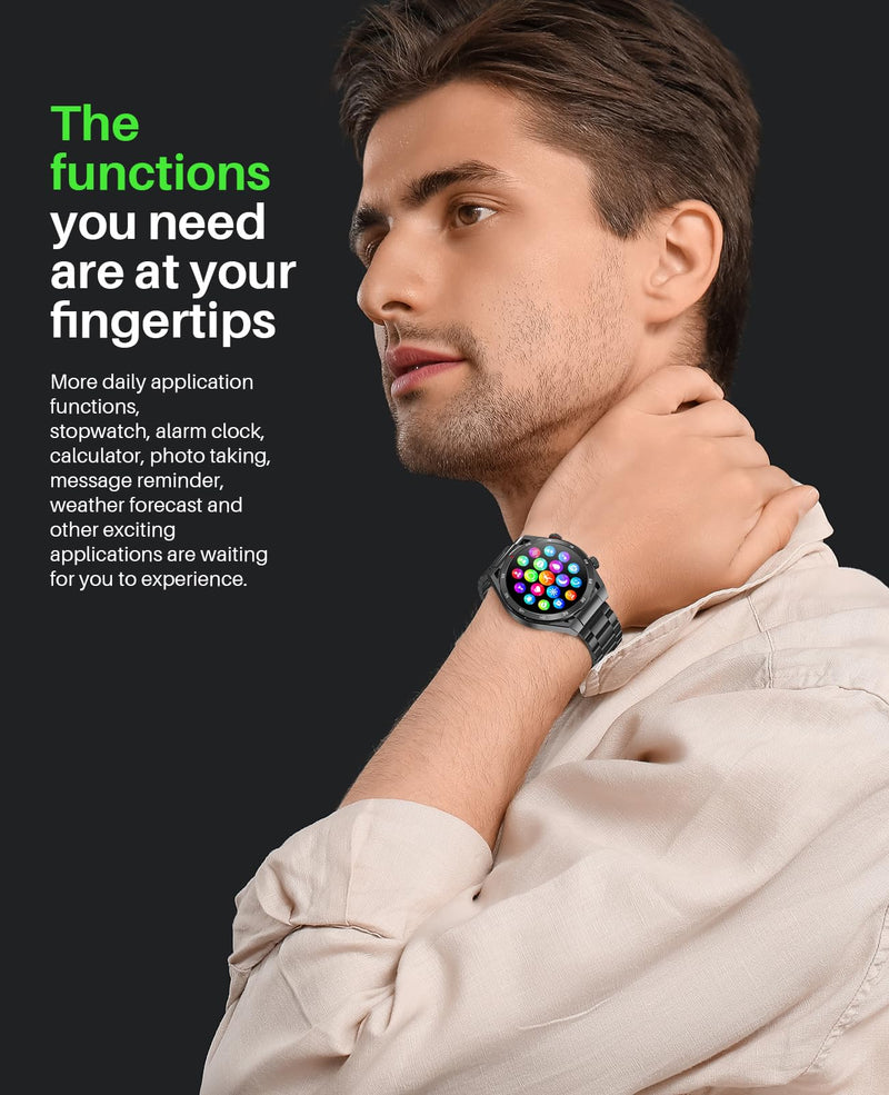 EarlySincere Smart Watches for Men with Blood Pressure, 1.39" HD Fitness Watch, Smartwatches with Heart Rate Blood Oxygen Sleep Monitor for Android and iPhone, Comes with Replaceable Silicone Strap Black Metal