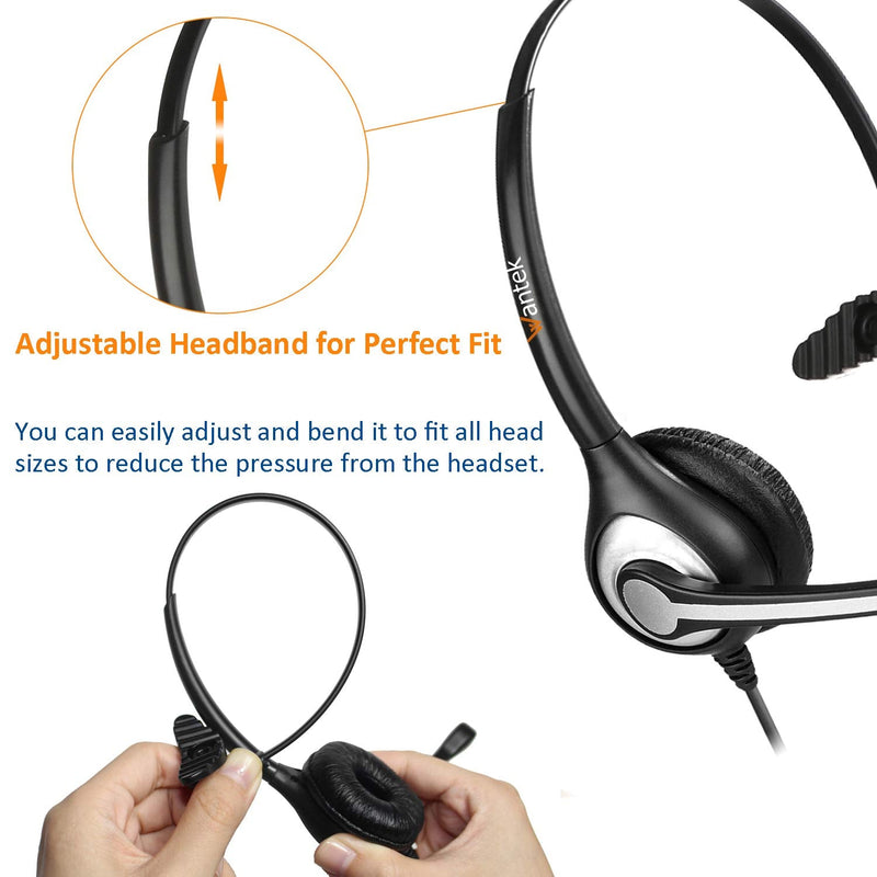 Wantek 2.5mm Telephone Headset with Mic Noise Cancelling, Office Phone Headset Compatible with AT&T ML17929 Panasonic Vtech RCA Uniden Cisco SPA Grandstream Polycom Cordless Dect Phones(F600J25) Monaural F600J25