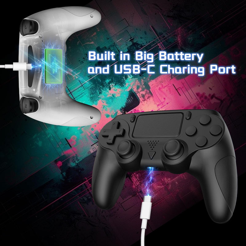 Huniquedec 2 Pack Wireless Controller for PS4/Pro/Slim/PC with Non-Slip Grip and Dual Vibration, Ergonomic Grip,USB-C Cable, Compatible with playstation 4 (Black and White)