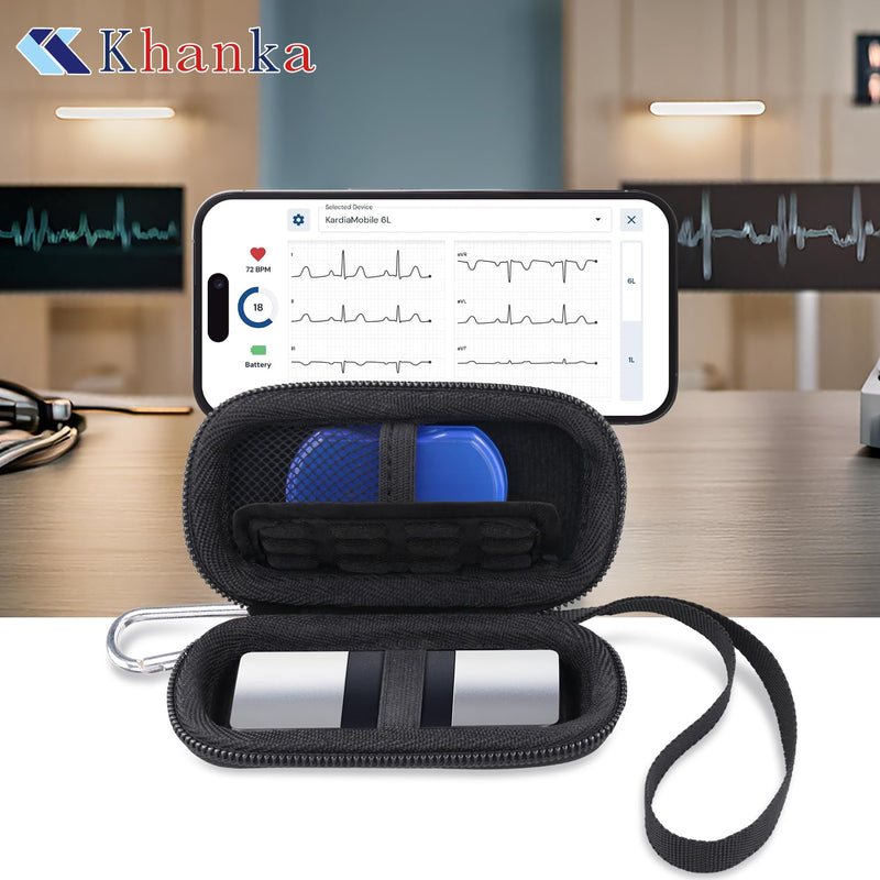 Khanka Hard Case for KardiaMobile 6 Channel / 1 Channel ECG Heart Monitor, Case Compatible with Kardia 6L 1L ECG with Carabiner Hook and Carry Strap (Pill Box and ECG Not Included)