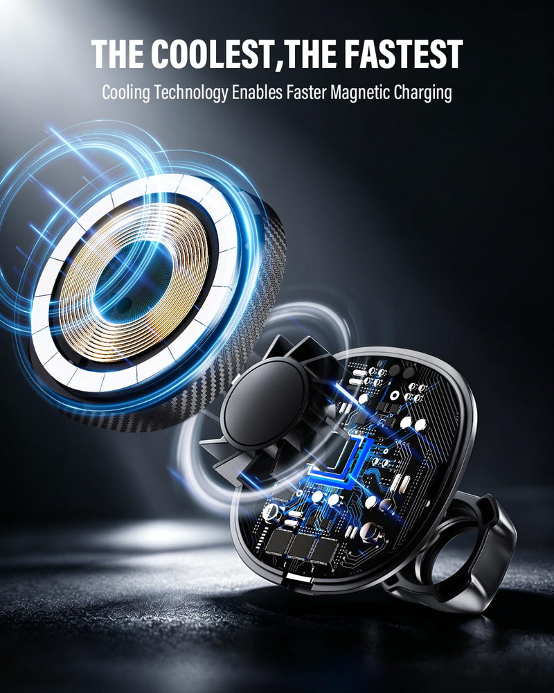 OQTIQ Qi2 15W Magnetic Car Charger for MagSafe with 25mm Ball Mount | Compatible with RAM Mounts,Magnetic Wireless Charger with Metal 25mm Ball Mount for MagSafe