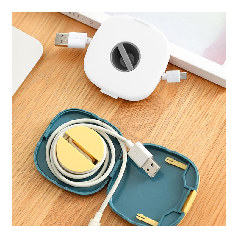 Practical Retractable Cable Management, Portable Cord Organizer with Mobile Phone Holder Function, Small Cable Holder for storing Data Cables and Headphone Cables (White) White
