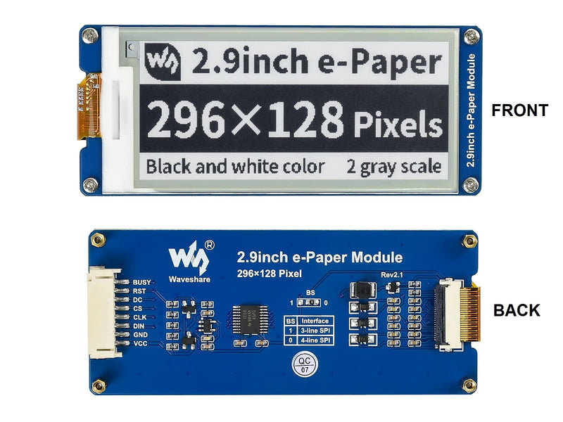 2.9 inch E-Paper Module 296 x 128 Resolution 3.3 V/5 V Two-Colour E-Ink Display Module epaper Screen SPI Interface for Raspberry Pi/Arduino/Nucleo Support Partial Refresh 2.9inch E-paper Display Module