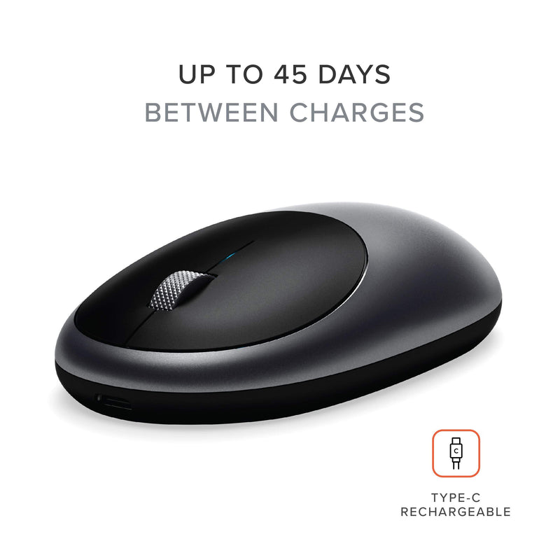 Satechi Aluminum M1 Bluetooth Wireless Mouse with Rechargeable Type-C Port - Compatible with 2022 MacBook Pro/Air M2, Mac Mini, iMac Pro/iMac, 2021 iPad Pro, 2012 & Newer Mac Devices (Space Gray) Space Gray