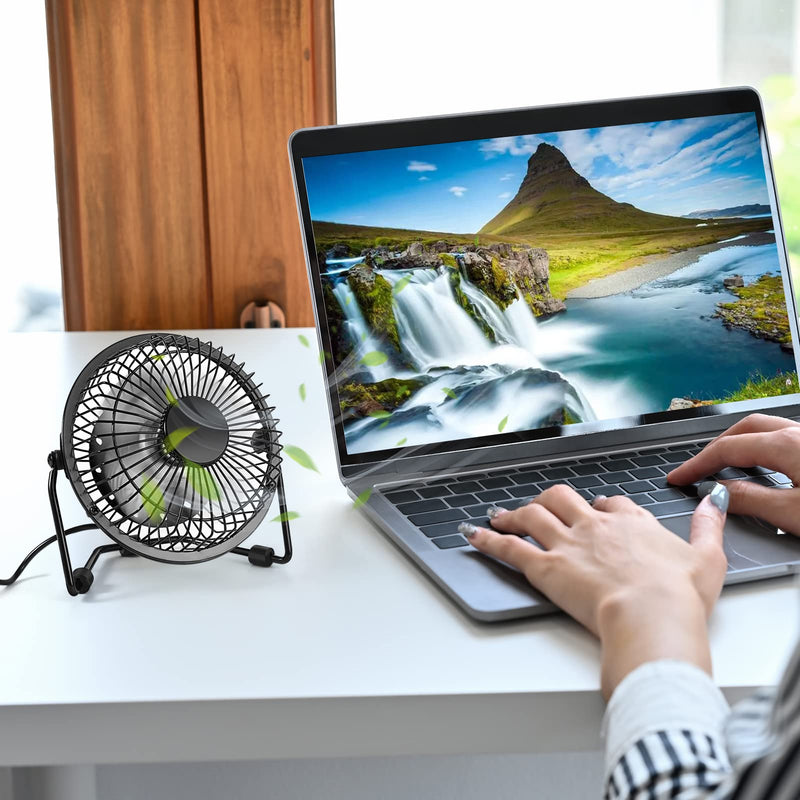 Small Desk Fan, 4 Inch USB Fan Powered by USB, 360° Rotation - Small Fans for Bedroom, Office, Table - Ultra-quiet Personal Cooling Fan with Metal Construction Black