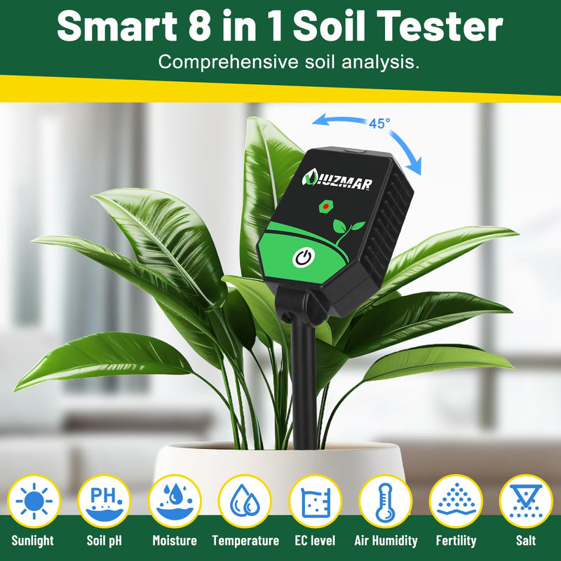 [AUSTRALIA] - UIUZMAR Soil pH Meter Soil Moisture Meter 8 in 1 Fertility Salt Moisture pH EC Light Humidity Temp Accurate Soil pH Test Kit for Garden and Hydroponics 8 in 1 Soil Meter 