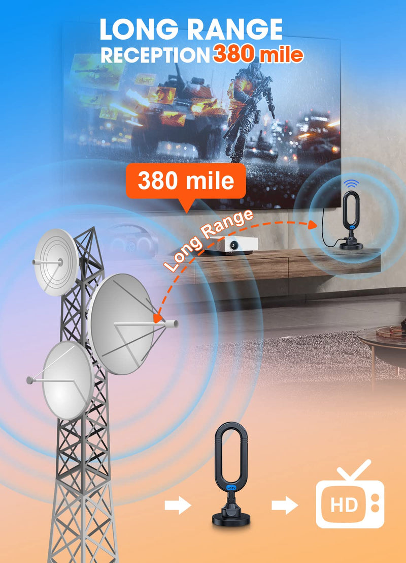 WUMINGLU TV Antenna for Smart TV Indoor 2024 Newest Clear 4K Digital Antenna HD TV Up to 380 Miles Long Range Local Channels Indoor Outdoor Amplifier Signal Booster Cable Easy Setup Black