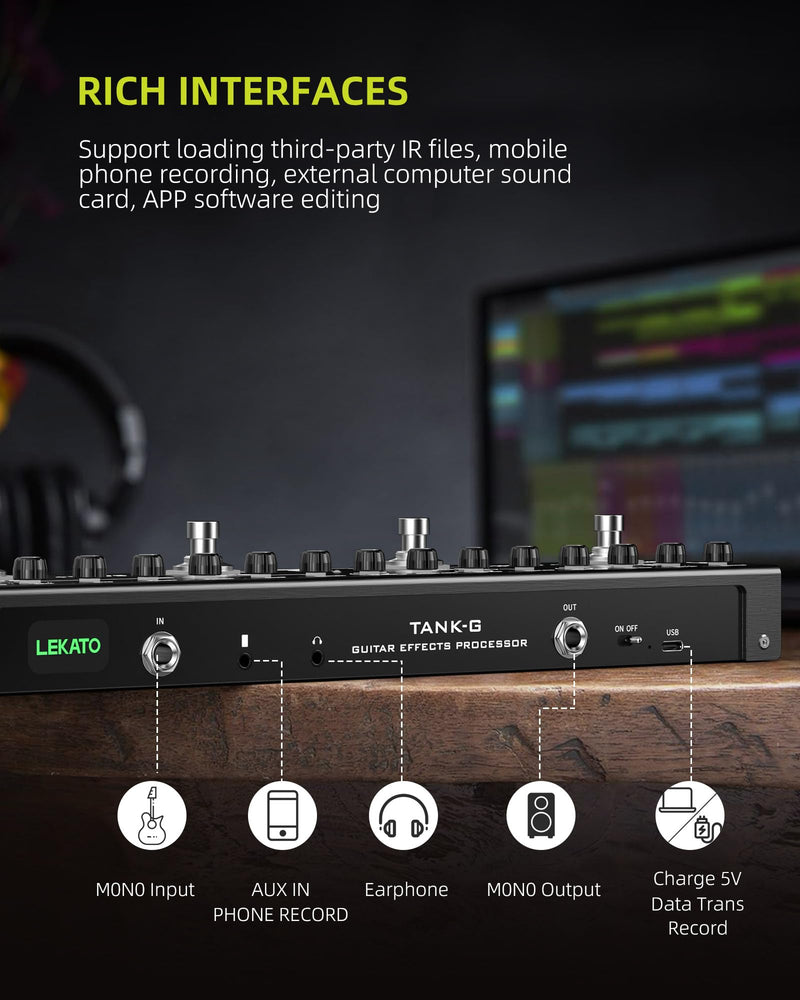 [AUSTRALIA] - LEKATO Multi Effects Guitar Pedal, Guitar Effects Pedal with 36 Presets, Editable 4 Modules, Amp, Chorus, Delay, Reverb, IR CAB, Tuner, BT Connection, Music Recording For Electric Guitar 