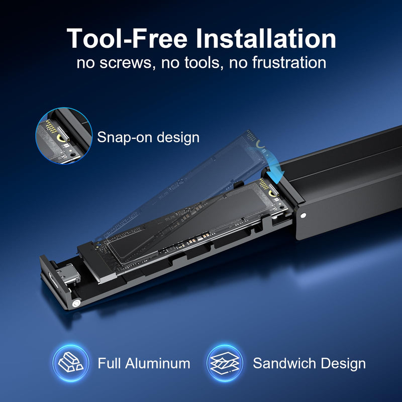 FIDECO M.2 NVMe SATA SSD Enclosure, M.2 NVMe to USB Adapter with Cooling Fan, USB 3.2 Gen 2 (10Gbps) SSD Reader for M & M+B Key, Support UASP and Trim, Tool-Free Installation (Black, NVMe SATA) Black