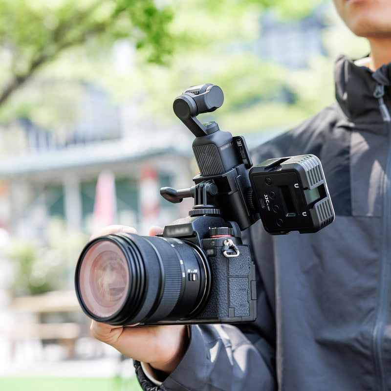 JJC 3-in-1 Expansion Adapter for DJI Osmo Pocket 3 and Xtra Muse, Tripod Mount Hot Shoe Camera Extender Converter, 1/4-20 Stick Handle Bracket Accessories, with Action Camera Port & Cold Shoe Holder For DJI Osmo Pocket 3, 3-in-1 Adapter