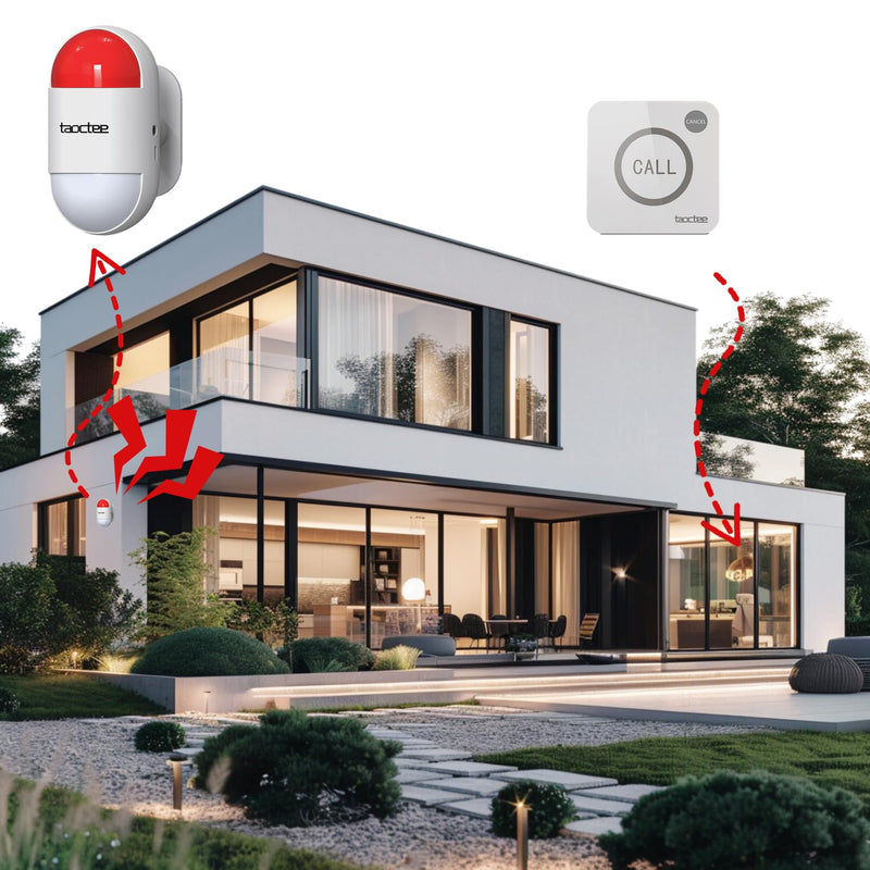 [AUSTRALIA] - Panic Button Alarm for House Remote Control Strobe Siren Alarm System Sound & Light Emergency Panic Button for Security,Elderly,Office (Battery Operated&USB Charging) 1 Siren+2 Buttons 