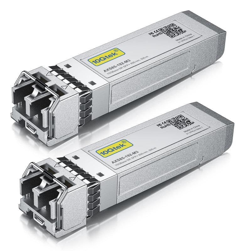 2 Pack of 10GBase-SR SFP+ Transceiver, Compatible with Cisco SFP-10G-SR and 1 Pack of 1M Fiber Patch Cable