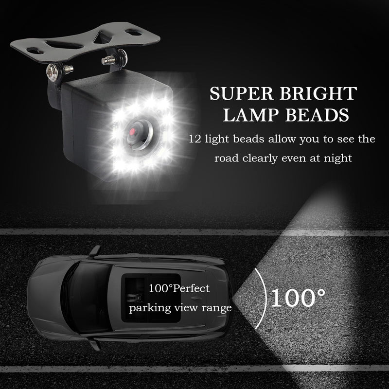 Plug & Play Backup Camera with Monitor 4.6'',12 LED HD Rearview Mirror Camera for Night Vision,150° Wide Angle Universal Car Reverse Camera with Monitor System Fits Cars,SUV,Trucks