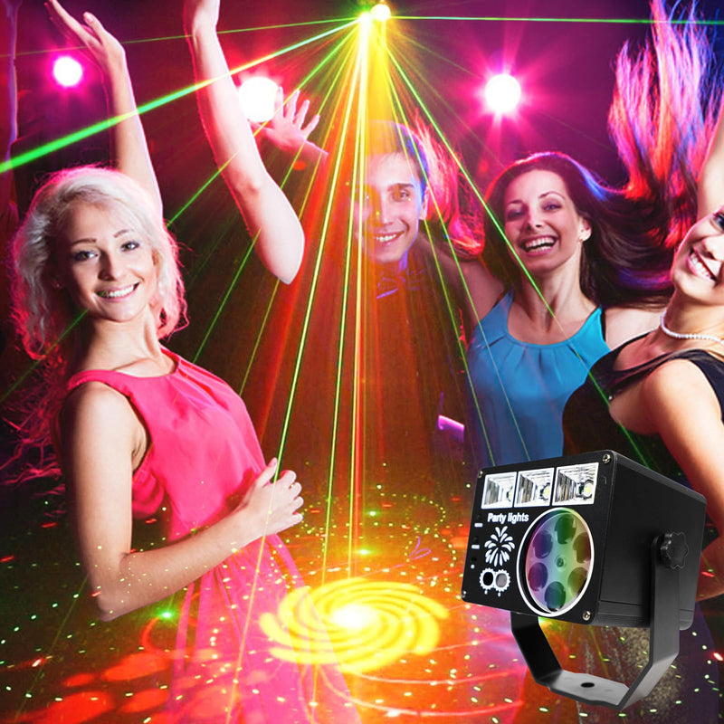 WUZSTAR Stage Lights with Yellow-Green Beam, 3-White Strobe Effects & RGBYW LED Patterns - Sound-Activated Music Sync, Remote Control for DJ Parties, Clubs, Weddings, Home Disco