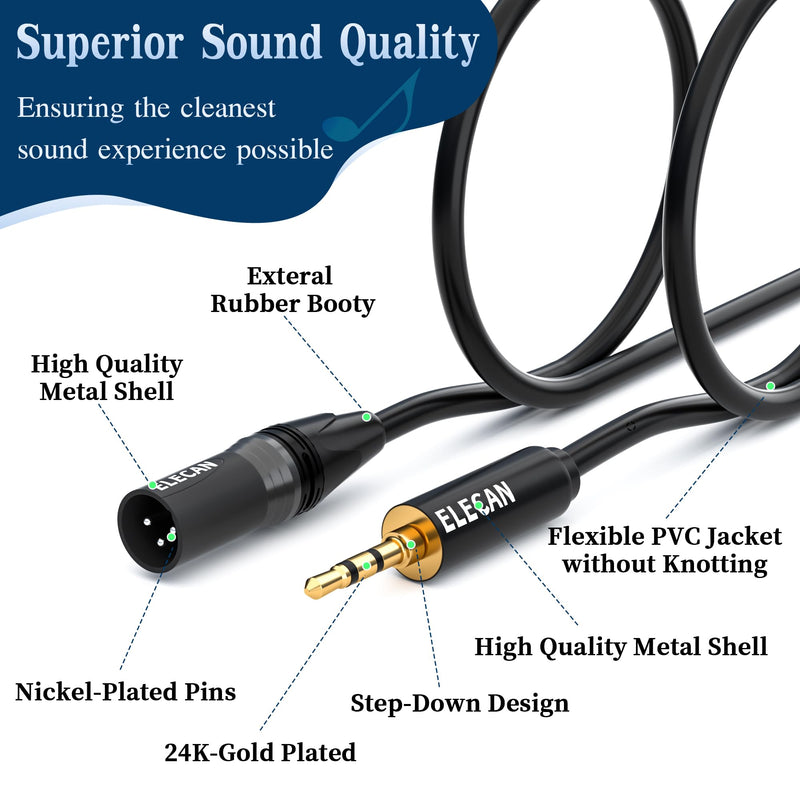 3.5mm (1/8 Inch) TRS to XLR Cable 15 Ft Male to Male-Balanced Shielded 3 Pin XLR to 1/8 Quarter inch Cord, Profesional/HiFi Stereo Guitar Cable with 3.5 mm to 6.35 mm Aadpter+Ties 3.5 mm to XLR cable 15FT