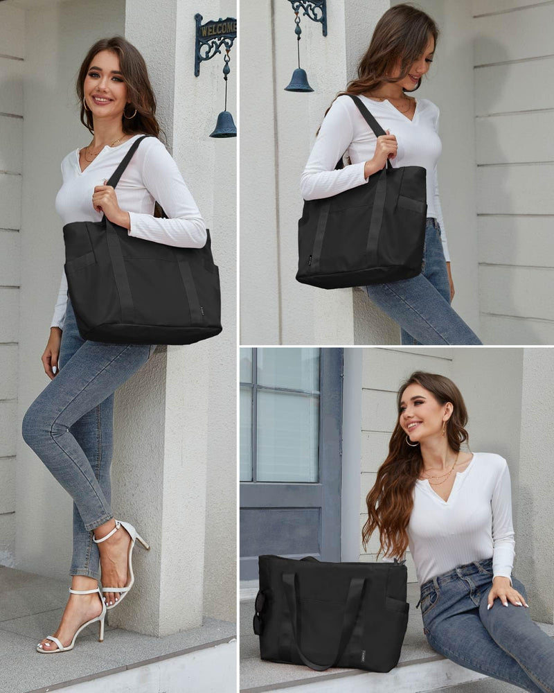 Tote Bag for Women Weekender Bag with Laptop Compartment for Work Nurse Travel Gym Black