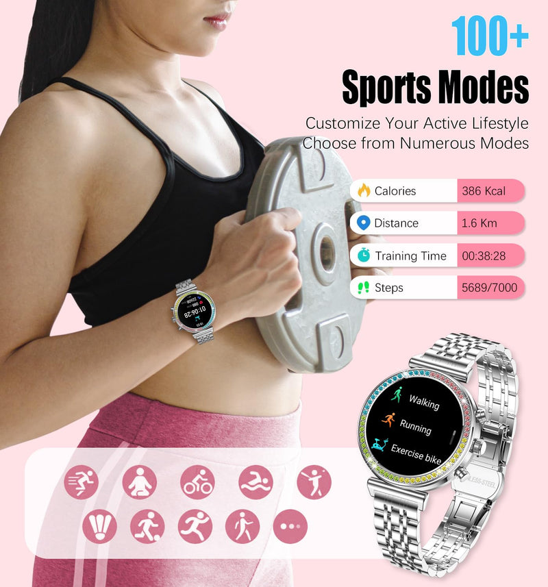 Fitness Smart Watch for Women, 1.27" HD Display, Bluetooth Calls, Waterproof Sports Women's Smartwatch, Heart Rate Monitor, Pedometer – Compatible with Android & iOS (Full Silver) Full Silver