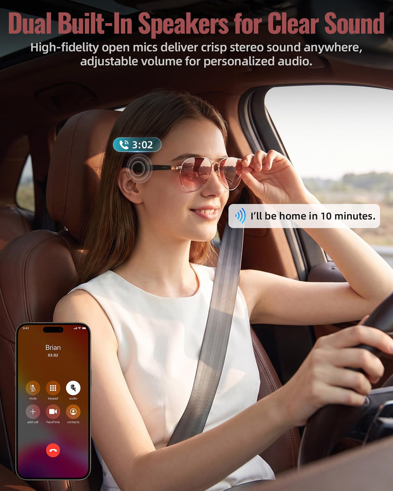 Smart Glasses, Bluetooth Open-Ear Music Calls, Polarized UV400 Sunglasses | Touch Control, Voice Assistant, 145 Languages Real-Time Translation, Sunglasses for Business Meetings, Travel & Daily Use