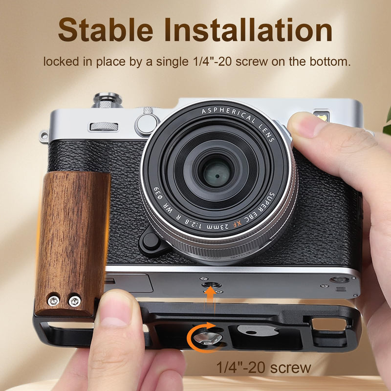 [AUSTRALIA] - Leftfoto X-E5 Retro Handgrip L-Shape Bracket with Walnut Wooden Grip for Fujifilm X-E5 Camera,with Built-in Bottom Arca Quick Release Plate,Black Black 