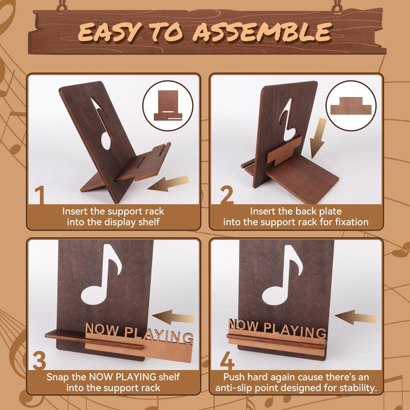 Now Playing Vinyl Record Stand, Now Playing Holder with 3D Design，Wood Record Shelf，Vinyl Holder, Retro Vinyl Record Display in Musical Note Design，Now Playing Record Holder Nowplaying